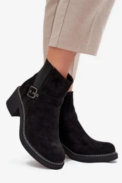 Sale Boto Botki Damskie Na Klocku Z Klamrą Czarne Nymera Czarny