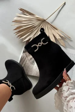 Damskie Boto Botki Damskie Na Koturnie Z Ozdobnym Detalem Czarne Marivana