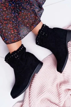 Boto Botki Na Koturnie|Botki Zimowe Damskie*Botki Damskie Na Koturnie Płaski Obcas Ocieplane Za Kostkę Czarne Deminis