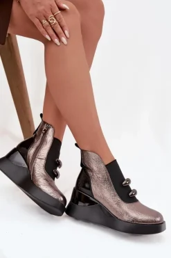 Damskie Damskie buty S.Barski Botki Damskie Na Koturnie D&A MR52-106 Metaliczne