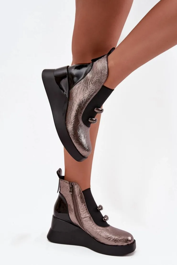 Damskie Damskie buty S.Barski Botki Damskie Na Koturnie D&A MR52-106 Metaliczne