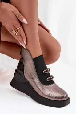 Damskie Damskie buty S.Barski Botki Damskie Na Koturnie D&A MR52-106 Metaliczne