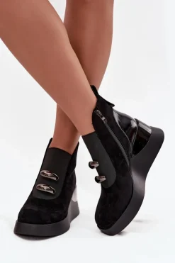 Damskie Damskie buty S.Barski Botki Damskie Na Koturnie D&A MR52-106 Czarne