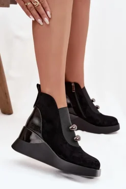 Damskie Damskie buty S.Barski Botki Damskie Na Koturnie D&A MR52-106 Czarne