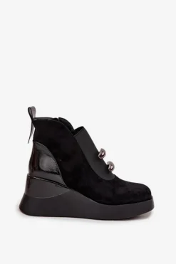 Damskie Damskie buty S.Barski Botki Damskie Na Koturnie D&A MR52-106 Czarne