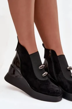 Damskie Damskie buty S.Barski Botki Damskie Na Koturnie D&A MR52-106 Czarne