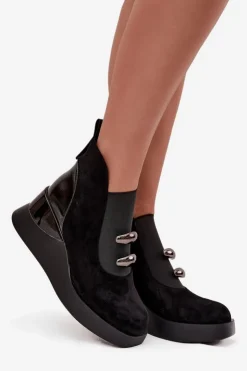 Damskie Damskie buty S.Barski Botki Damskie Na Koturnie D&A MR52-106 Czarne