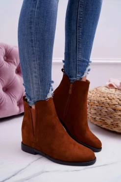 Boto Botki Na Koturnie|Brązowe I Beżowe Botki*Botki Damskie na Koturnie Zamsz Camel Tema