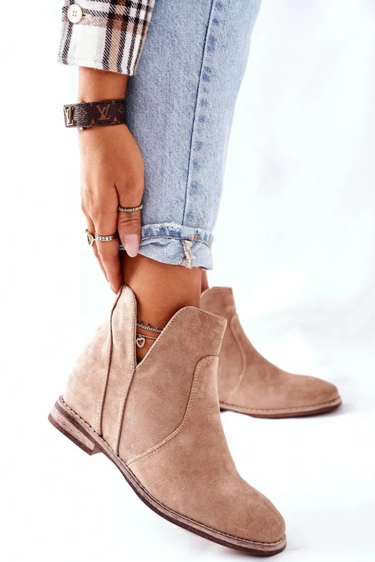 Damskie buty S.Barski Botki Wiosenne|Botki Na Koturnie*Botki Damskie Na Koturnie S.Barski Joiva Beżowe