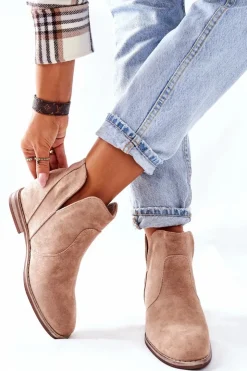 Damskie buty S.Barski Botki Wiosenne|Botki Na Koturnie*Botki Damskie Na Koturnie S.Barski Joiva Beżowe