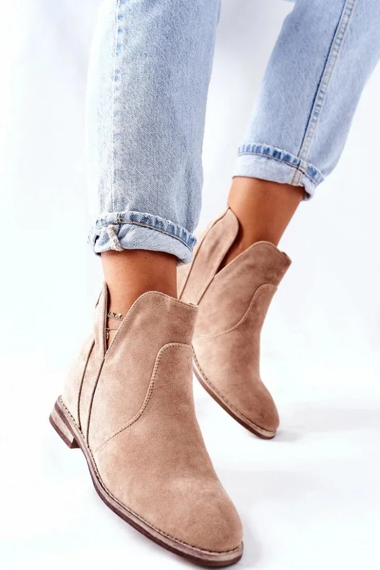 Damskie buty S.Barski Botki Wiosenne|Botki Na Koturnie*Botki Damskie Na Koturnie S.Barski Joiva Beżowe