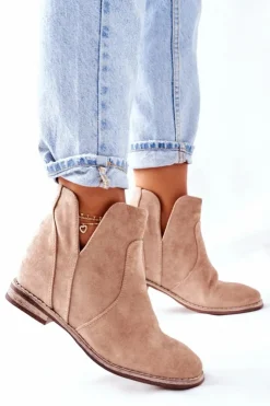 Damskie buty S.Barski Botki Wiosenne|Botki Na Koturnie*Botki Damskie Na Koturnie S.Barski Joiva Beżowe