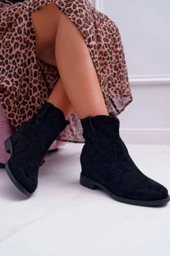 Damskie Boto Botki Damskie Na Koturnie Płaski Obcas Ocieplane Za Kostkę Czarne Demini