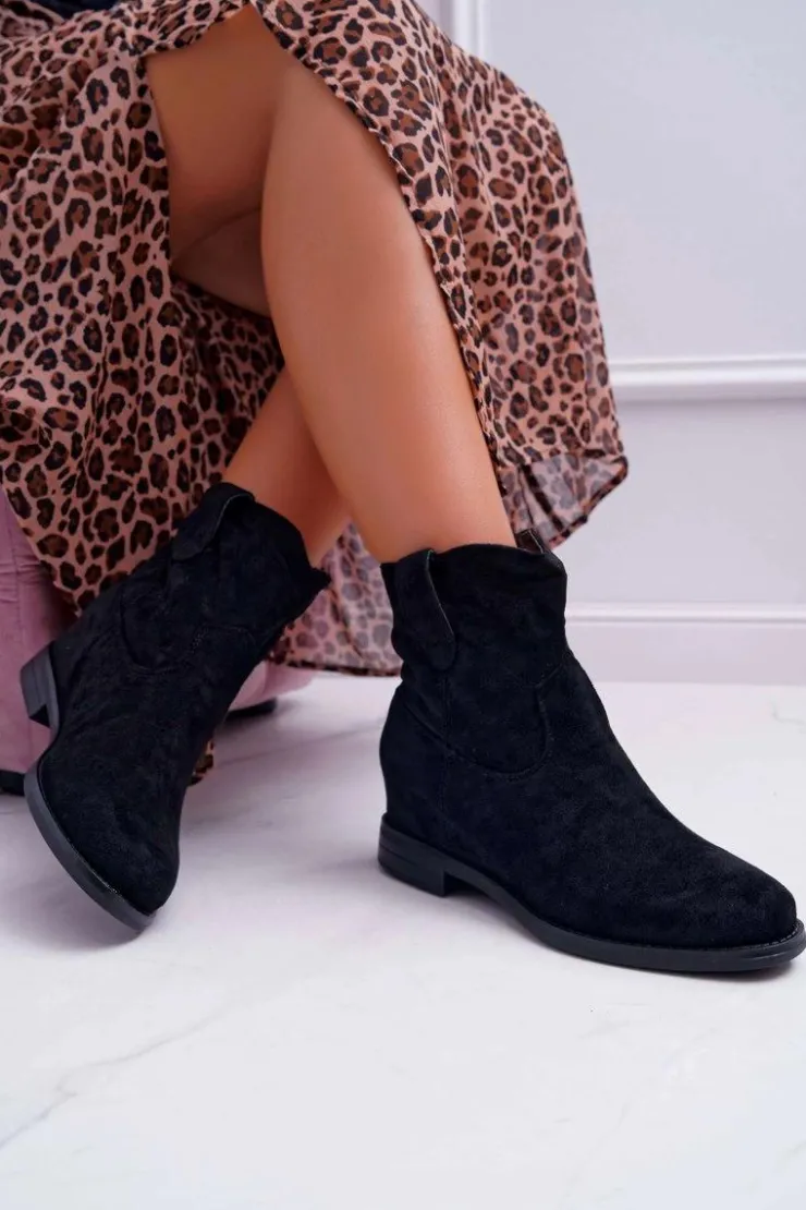 Damskie Boto Botki Damskie Na Koturnie Płaski Obcas Ocieplane Za Kostkę Czarne Demini