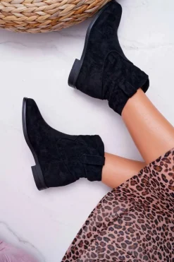 Damskie Boto Botki Damskie Na Koturnie Płaski Obcas Ocieplane Za Kostkę Czarne Demini