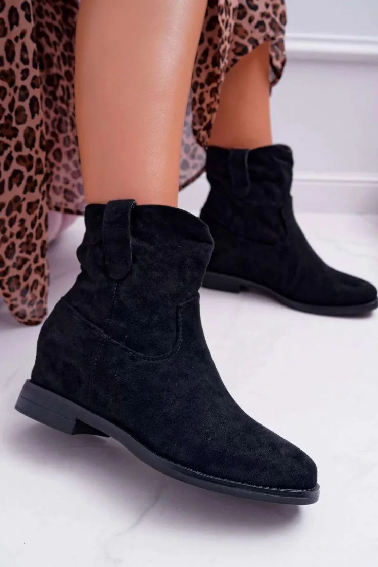 Damskie Boto Botki Damskie Na Koturnie Płaski Obcas Ocieplane Za Kostkę Czarne Demini