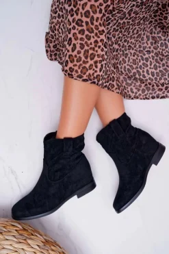 Damskie Boto Botki Damskie Na Koturnie Płaski Obcas Ocieplane Za Kostkę Czarne Demini