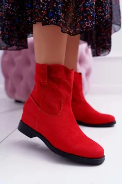 Boto Botki Na Koturnie|Botki Zimowe Damskie*Botki Damskie Na Koturnie Płaski Obcas Ocieplane Za Kostkę Czerwone Demini