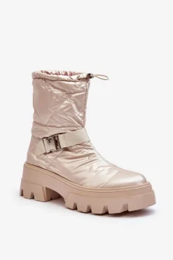 Clearance Boto Botki Damskie Na Masywnej Podeszwie I Płaskim Obcasie Beżowe Werikse Beżowy