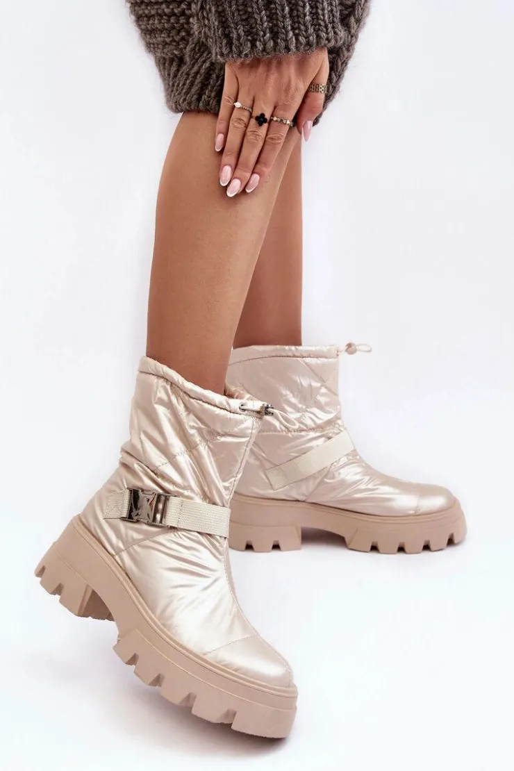 Clearance Boto Botki Damskie Na Masywnej Podeszwie I Płaskim Obcasie Beżowe Werikse Beżowy