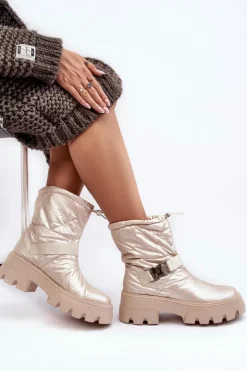 Clearance Boto Botki Damskie Na Masywnej Podeszwie I Płaskim Obcasie Beżowe Werikse Beżowy