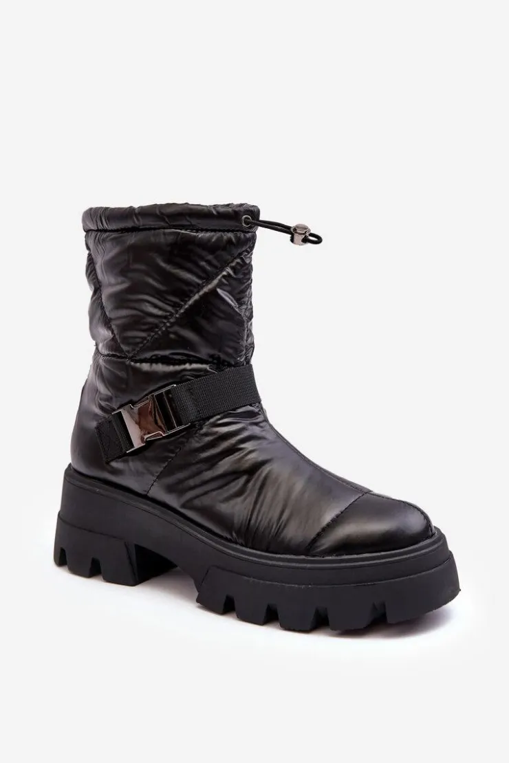 Discount Boto Botki Damskie Na Masywnej Podeszwie I Płaskim Obcasie Czarne Werikse Czarny