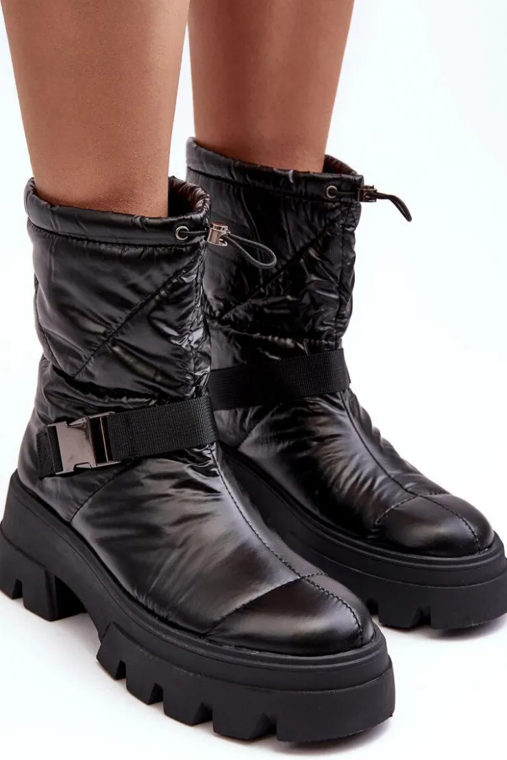 Discount Boto Botki Damskie Na Masywnej Podeszwie I Płaskim Obcasie Czarne Werikse Czarny