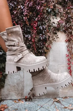 Damskie Boto Botki Damskie Na Masywnym Obcasie Z Klamrami I Paskiem Beżowe Nerelisa