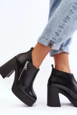 Damskie Zazoo Botki Damskie Na Masywnym Słupku Z Suwakiem 1755 Czarne