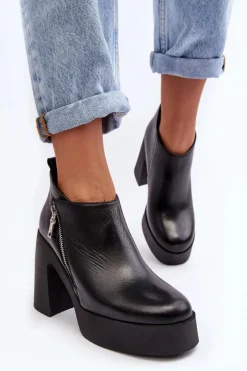 Damskie Zazoo Botki Damskie Na Masywnym Słupku Z Suwakiem 1755 Czarne