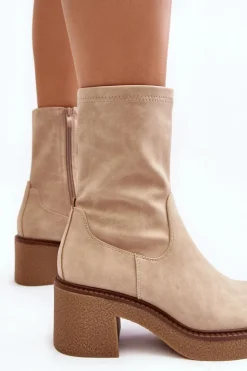 Damskie Buty Sergio Leone Botki Damskie Na Masywnym Obcasie Beżowe Tozanna