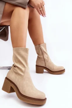 Damskie Buty Sergio Leone Botki Damskie Na Masywnym Obcasie Beżowe Tozanna