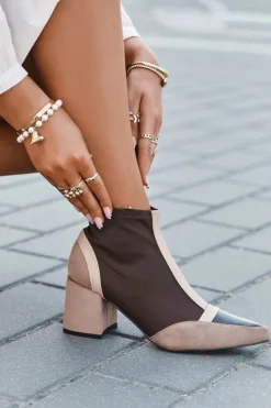 Clearance Boto Botki Damskie Na Masywnym Słupku Na Zamek Brązowe Delvane Brązowy