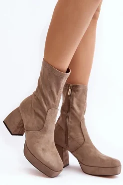 Boto Botki Na Słupku|Botki Na Obcasie*Botki Damskie Na Masywnym Obcasie I Platformie Ciemnobeżowe Adelles
