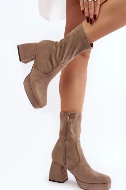 Boto Botki Na Słupku|Botki Na Obcasie*Botki Damskie Na Masywnym Obcasie I Platformie Ciemnobeżowe Adelles