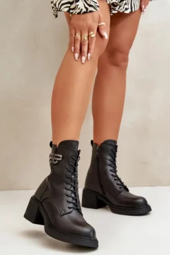 Buty damskie Vinceza Botki Ocieplane|Botki Skórzane*Botki Damskie Na Masywnym Obcasie Ocieplane Ze Skóry Naturalnej Czarne Vinceza 66682