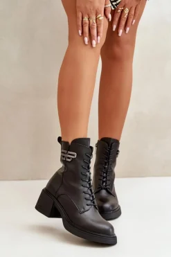 Buty damskie Vinceza Botki Ocieplane|Botki Skórzane*Botki Damskie Na Masywnym Obcasie Ocieplane Ze Skóry Naturalnej Czarne Vinceza 66682