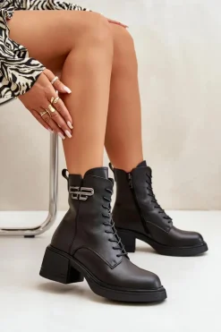 Buty damskie Vinceza Botki Ocieplane|Botki Skórzane*Botki Damskie Na Masywnym Obcasie Ocieplane Ze Skóry Naturalnej Czarne Vinceza 66682