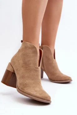 Boto Botki Wiosenne|Botki Ażurowe*Botki Damskie Na Masywnym Obcasie Beżowe Nolira