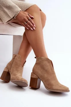 Boto Botki Wiosenne|Botki Ażurowe*Botki Damskie Na Masywnym Obcasie Beżowe Nolira