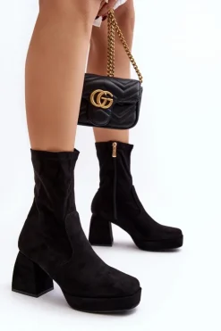 Damskie Boto Botki Damskie Na Masywnym Obcasie I Platformie Czarne Adelles