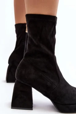 Damskie Boto Botki Damskie Na Masywnym Obcasie I Platformie Czarne Adelles