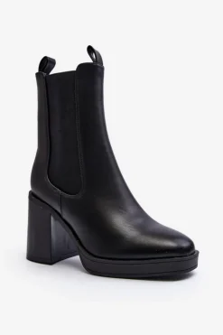 Boto Czarne Botki|Botki Na Obcasie*Botki Damskie Na Masywnym Obcasie Czarne Piovere