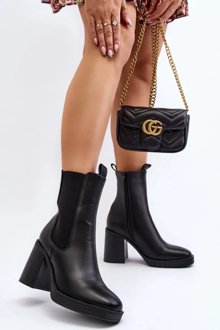 Boto Czarne Botki|Botki Na Obcasie*Botki Damskie Na Masywnym Obcasie Czarne Piovere