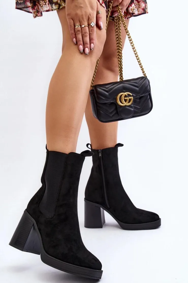 Online Boto Botki Damskie Na Masywnym Obcasie Zamsz Czarne Piovere