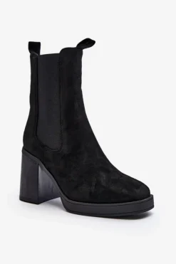 Online Boto Botki Damskie Na Masywnym Obcasie Zamsz Czarne Piovere