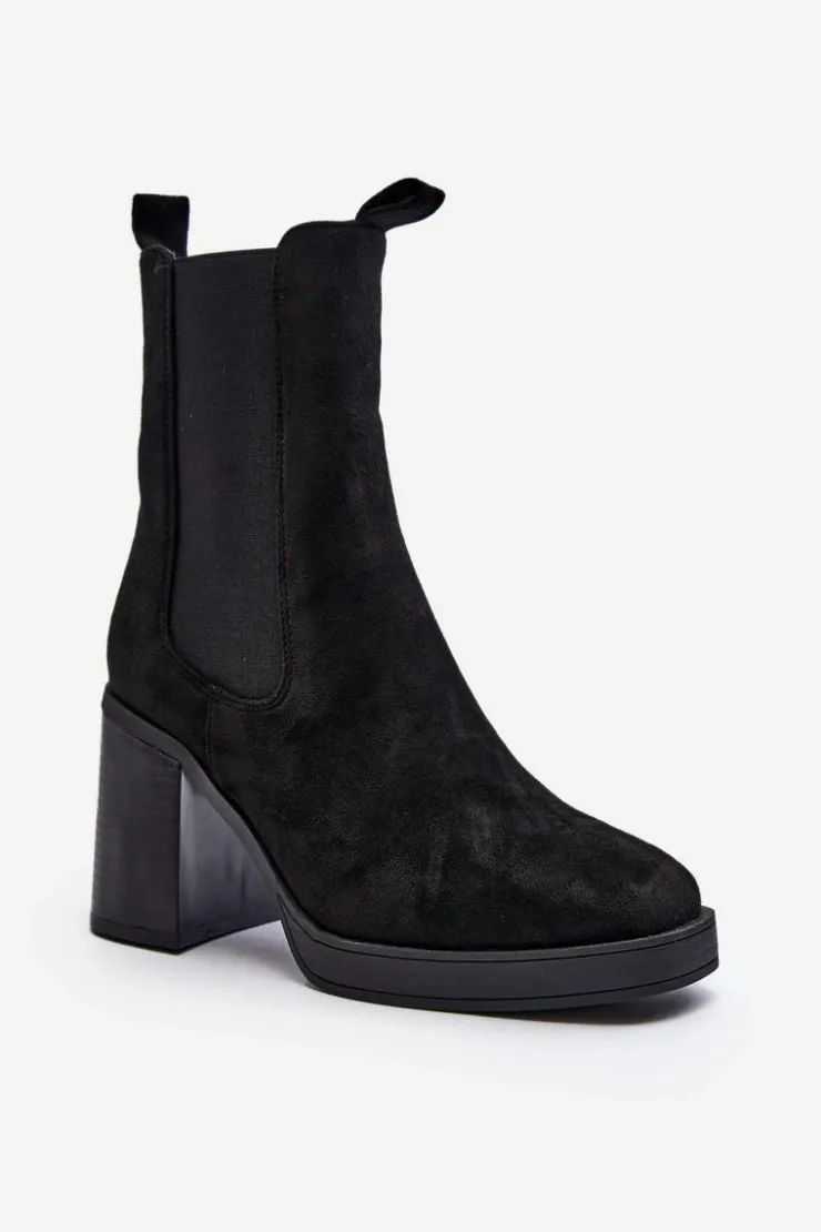 Online Boto Botki Damskie Na Masywnym Obcasie Zamsz Czarne Piovere