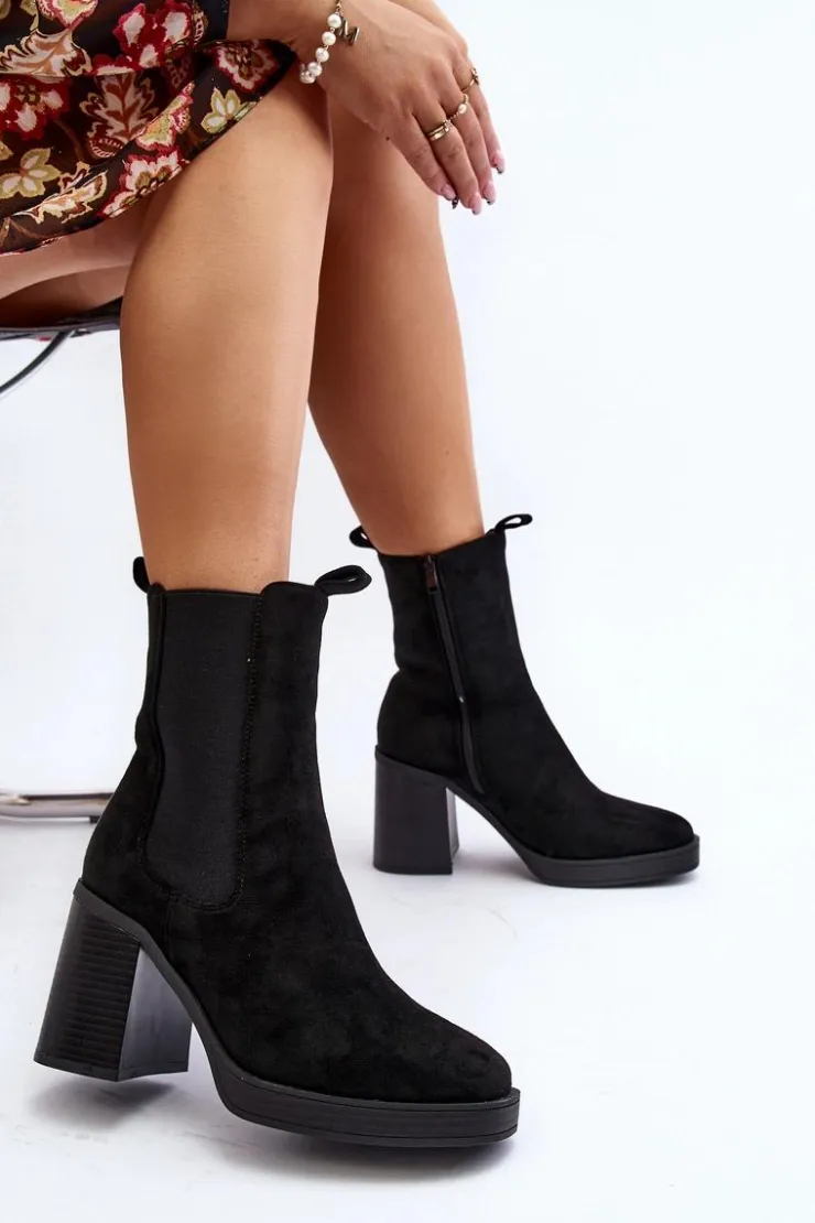 Online Boto Botki Damskie Na Masywnym Obcasie Zamsz Czarne Piovere