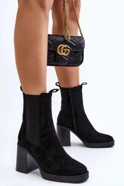 Online Boto Botki Damskie Na Masywnym Obcasie Zamsz Czarne Piovere