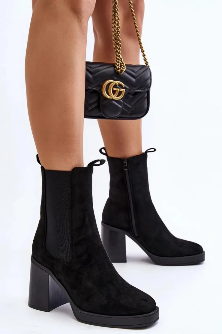 Online Boto Botki Damskie Na Masywnym Obcasie Zamsz Czarne Piovere
